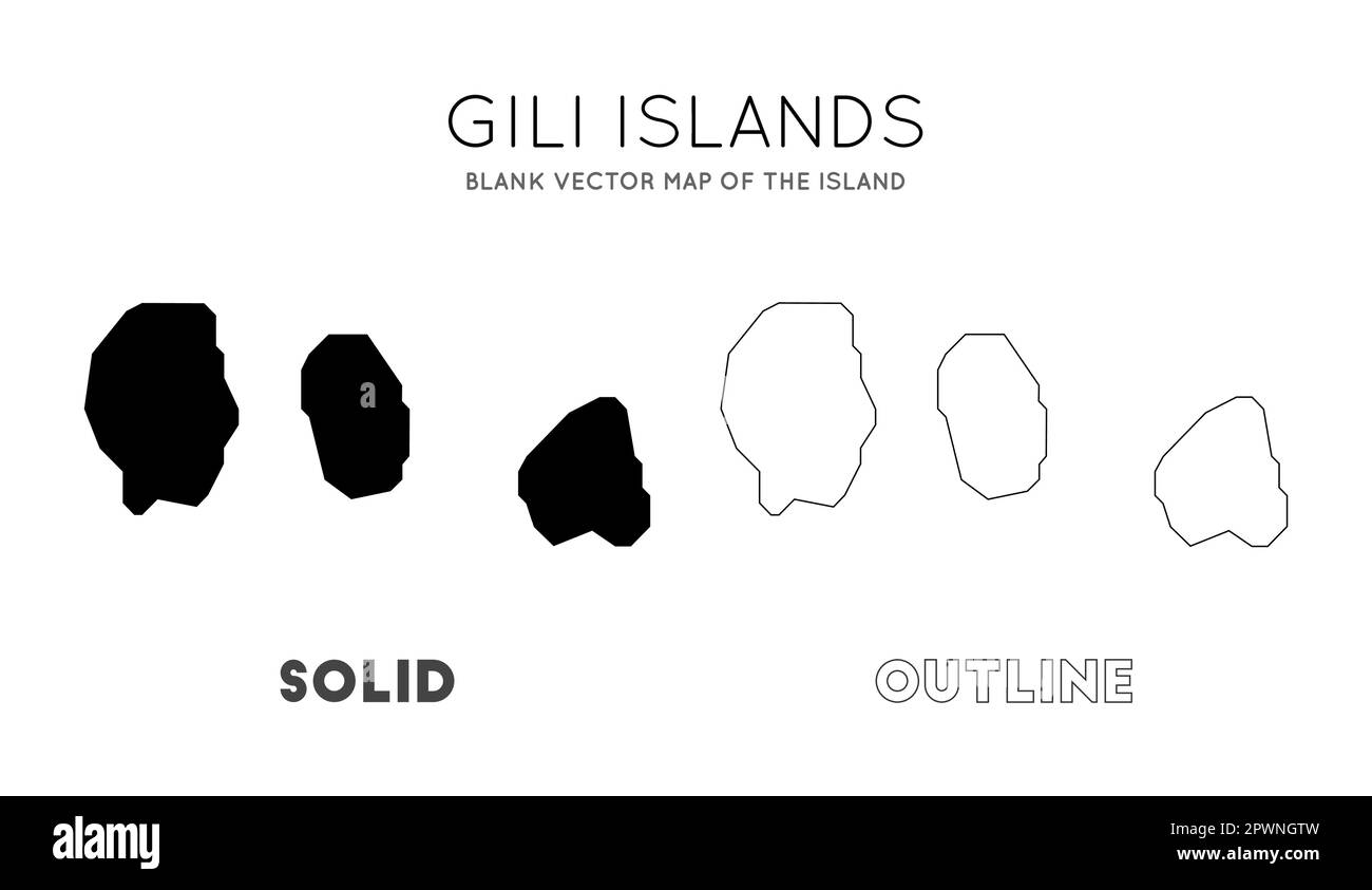 Gili Islands map. Blank vector map of the Island. Borders of Gili Islands for your infographic. Vector illustration. Stock Vector