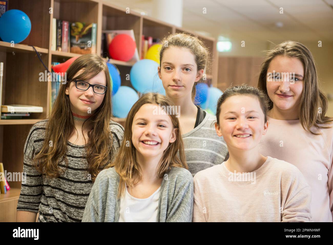 Portrait of five smiling girls Stock Photo