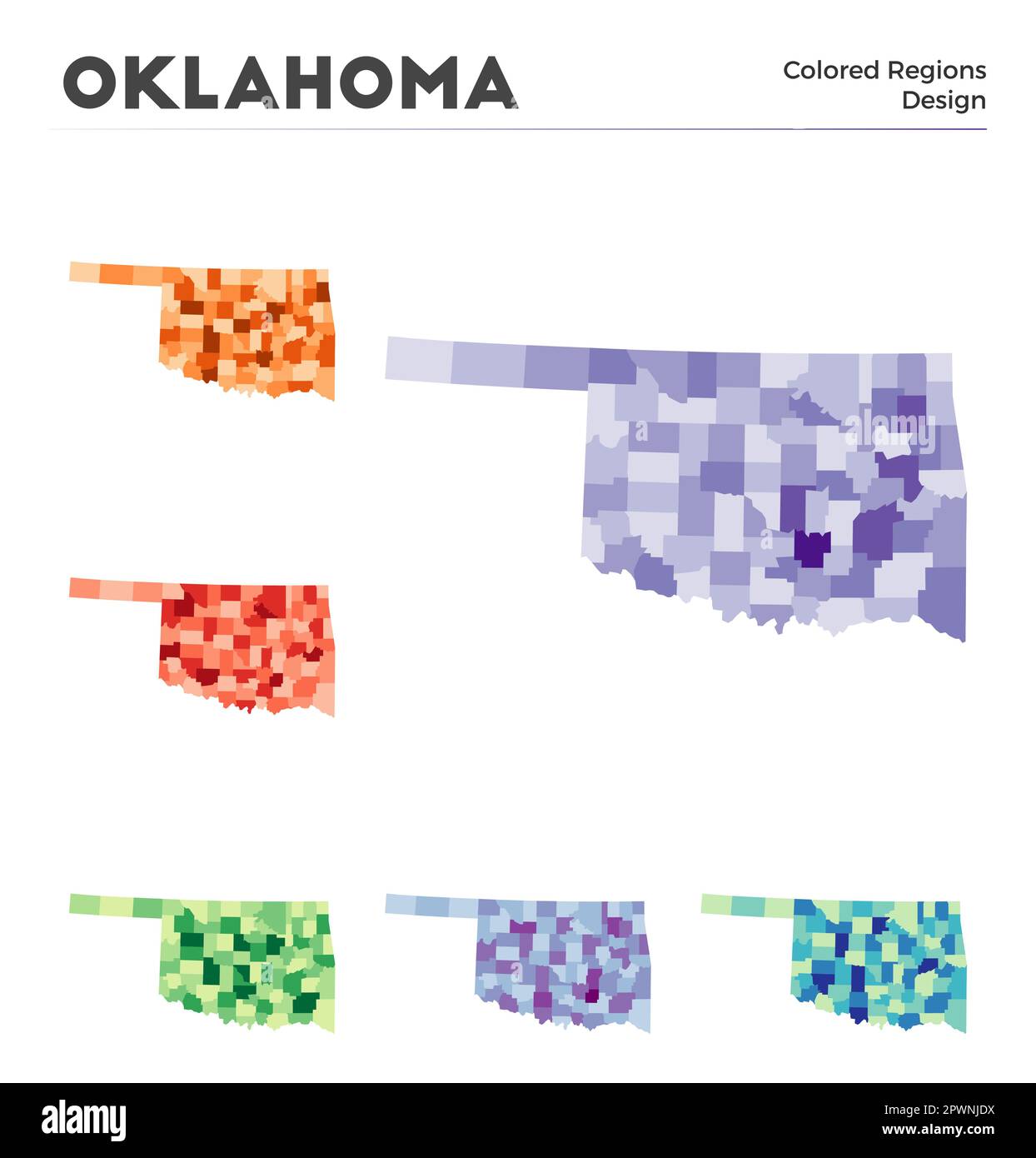 Oklahoma map collection. Borders of Oklahoma for your infographic. Colored us state regions