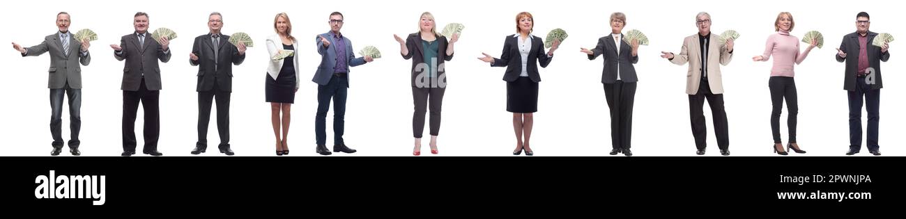 group of successful business people with money isolated Stock Photo - Alamy