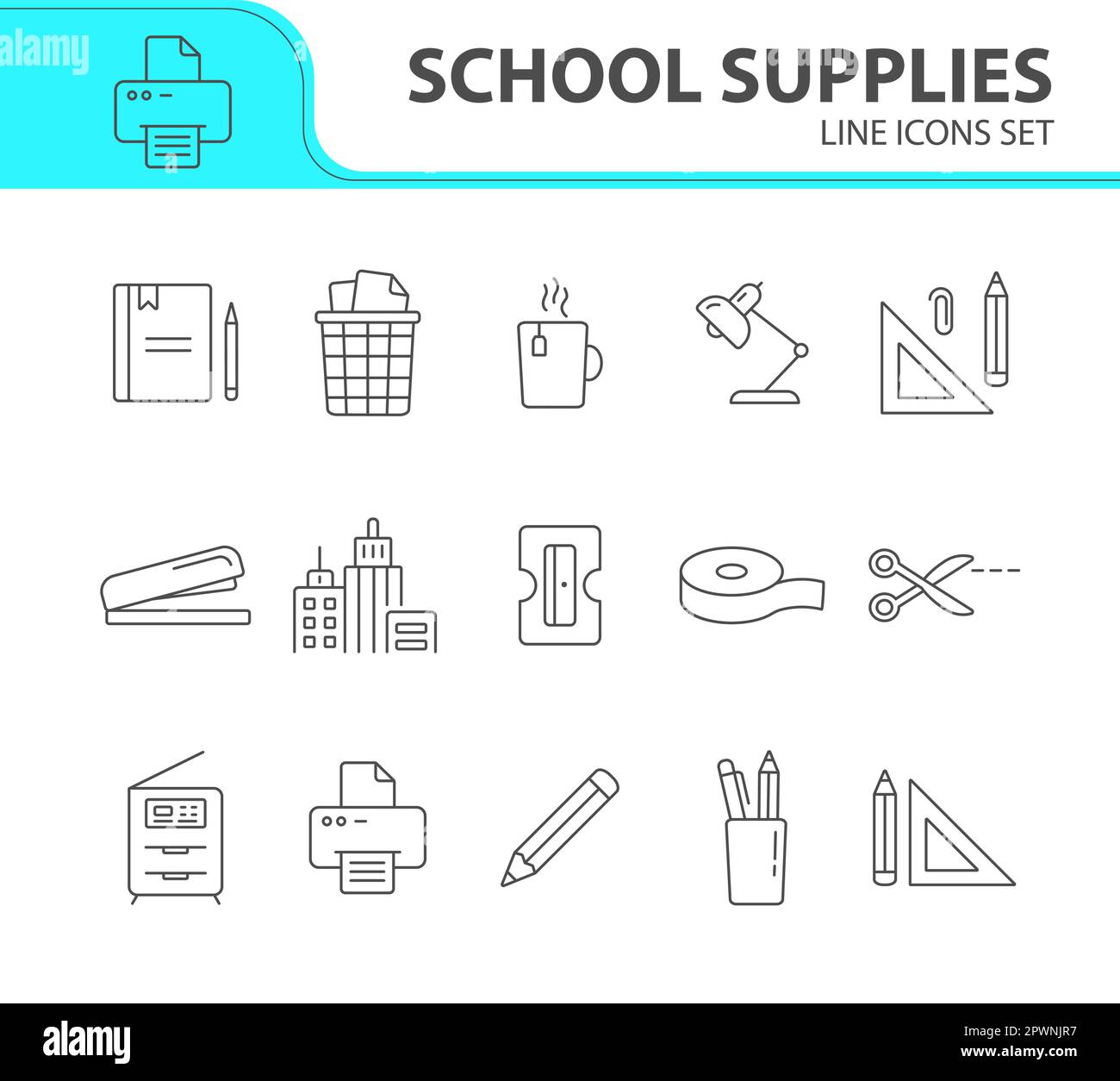 School supplies icon set Stock Vector Image & Art - Alamy
