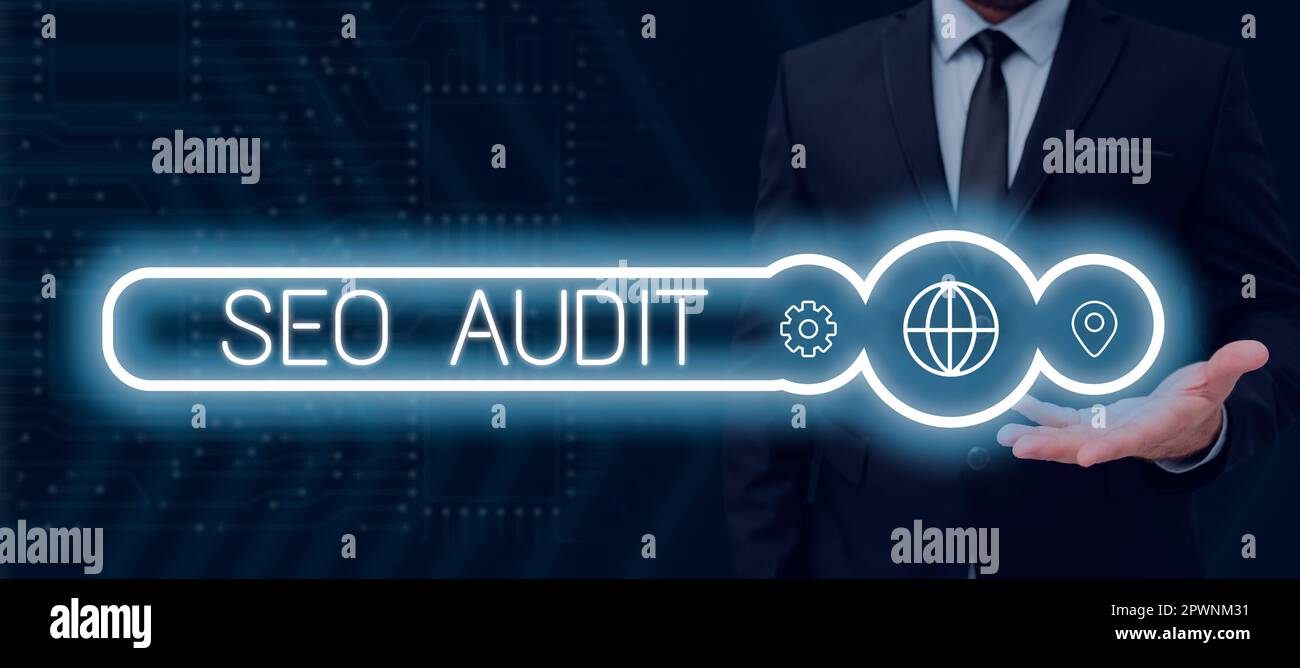 Writing displaying text Seo Audit, Business concept Search Engine Optimization validating and verifying process Stock Photo