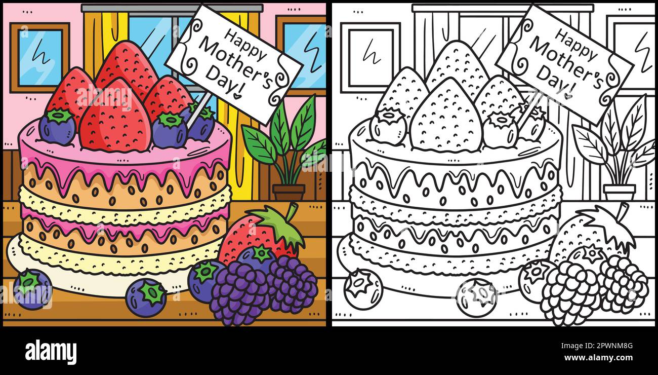 Mothers Day Cake Coloring Page Illustration Stock Vector Image & Art ...