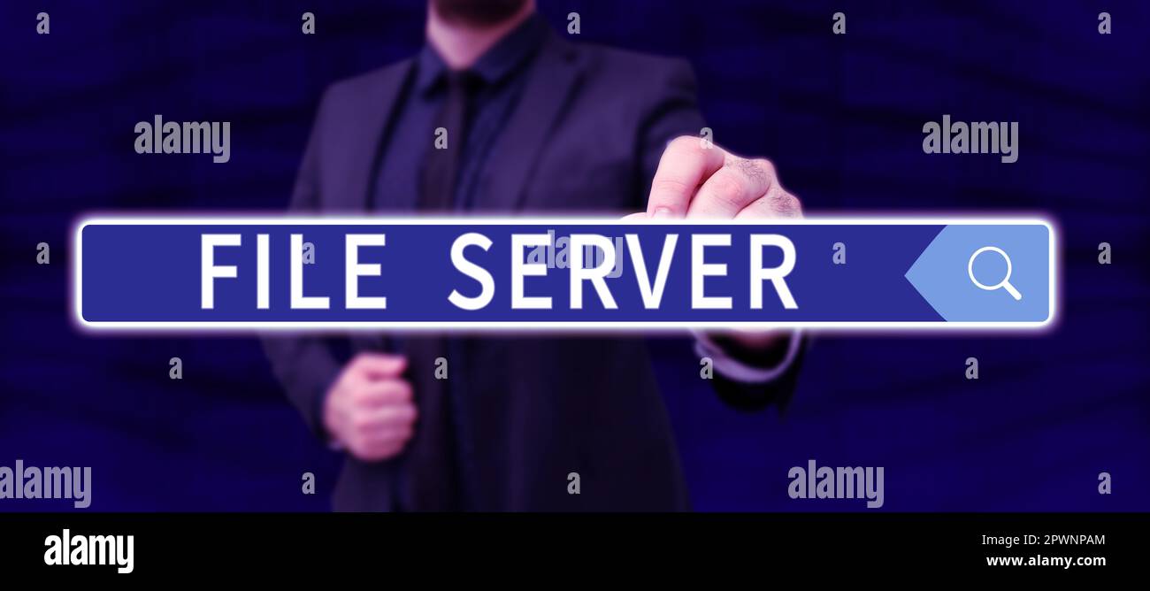 Sign displaying File Server, Business approach device which controls access to separately stored data Stock Photo