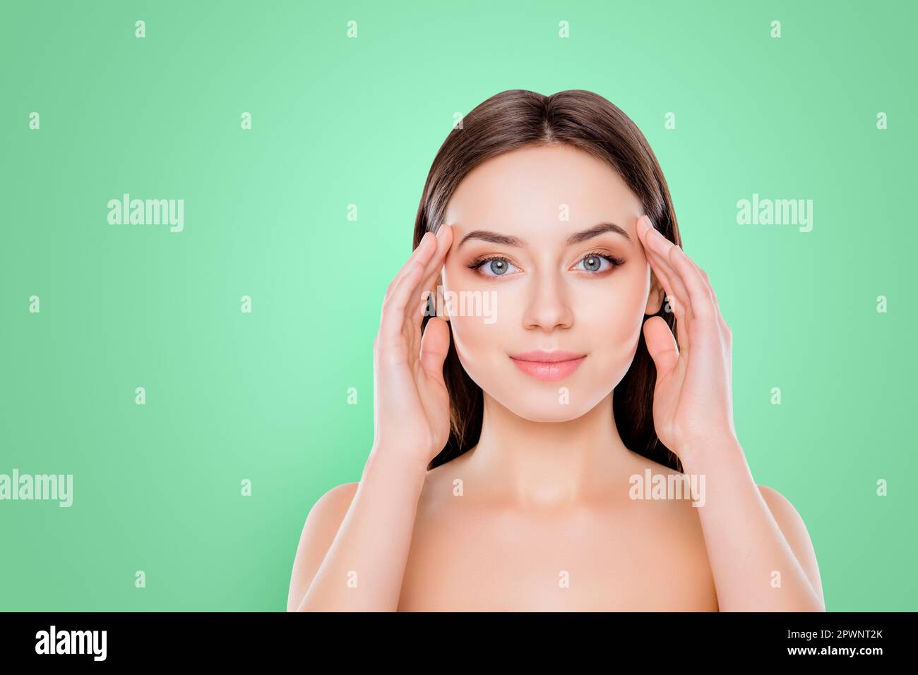 Front close up portrait of beautiful attractive with perfect ideal pure