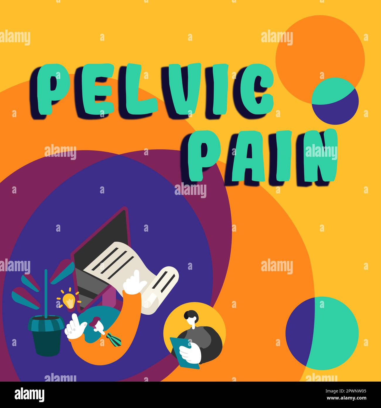 Conceptual caption Pelvic Pain, Word for Pain perceived in the area of