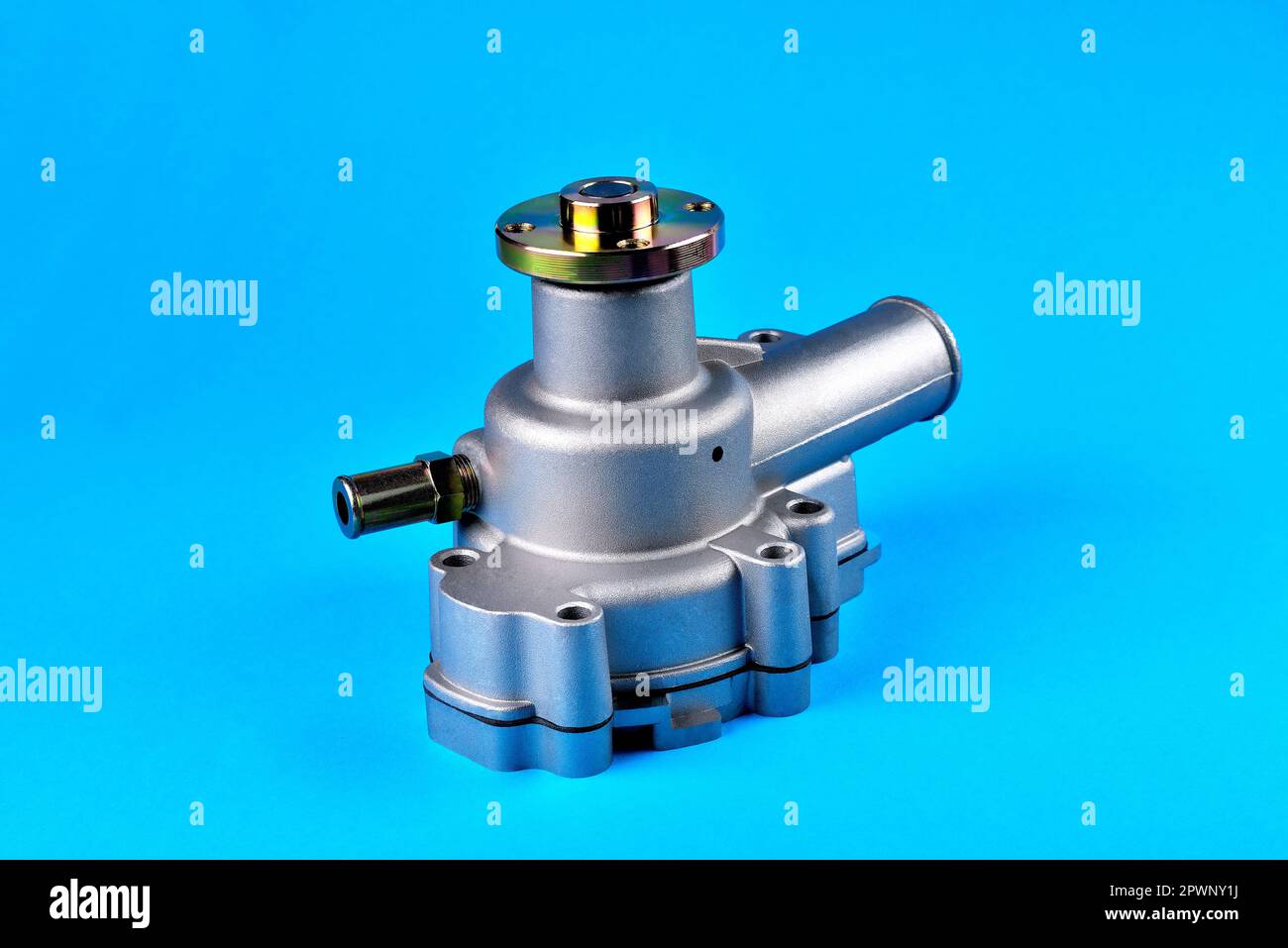 Engine cooling pump, engine coolant pump for truck, blue background