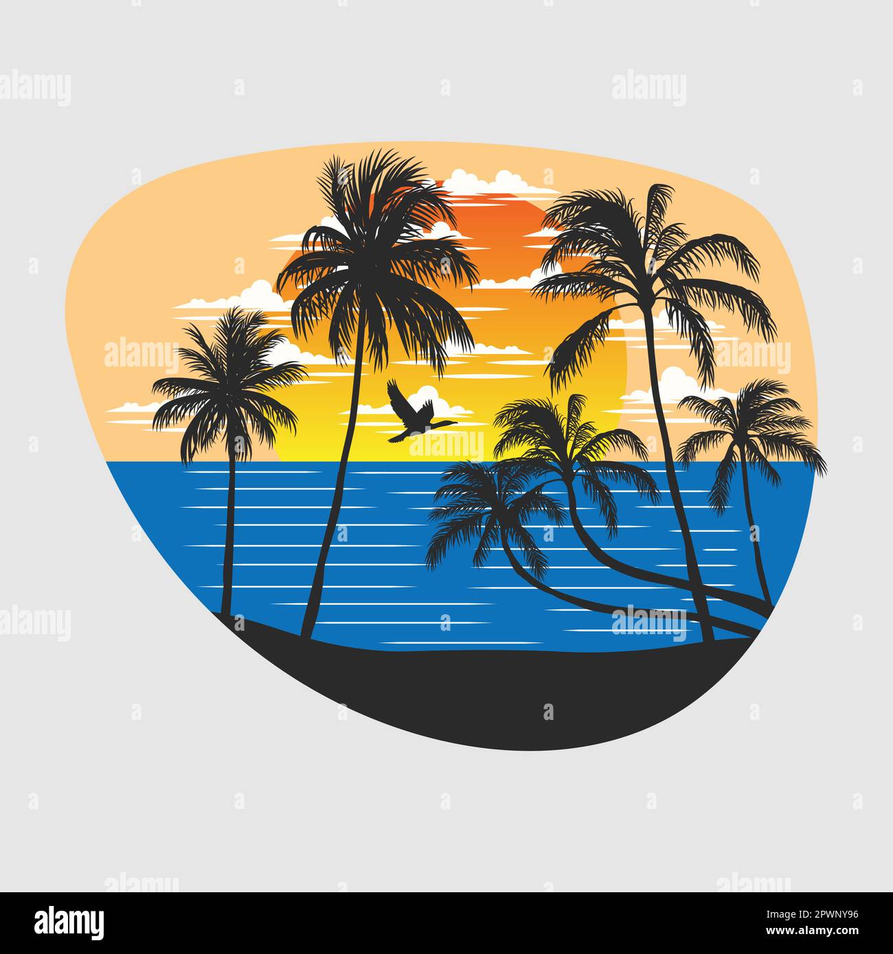 Ocean and beach panoramic landscape design. Editable, resizable, EPS 10 ...