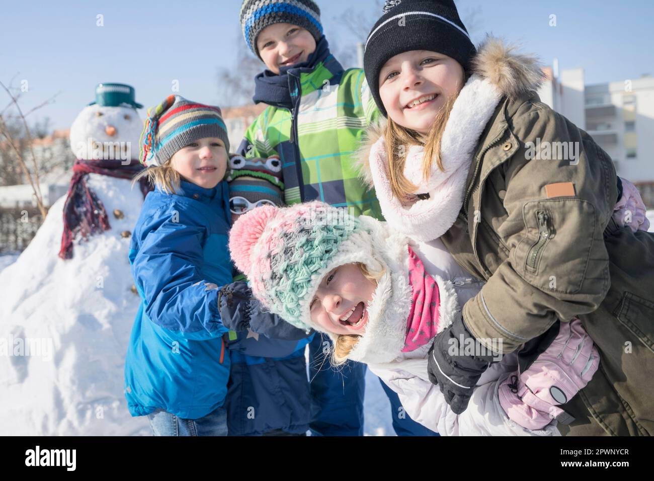 Portrait of children in winter clothes Stock Photo