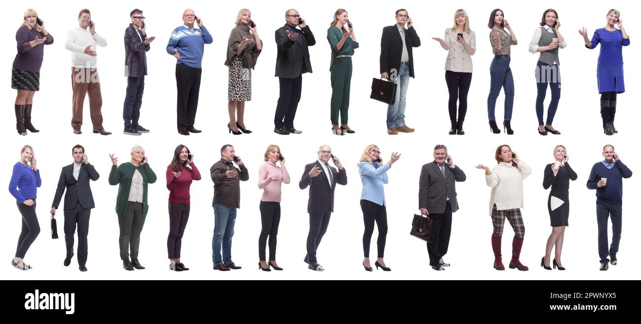 group of people holding phone in hand isolated Stock Photo