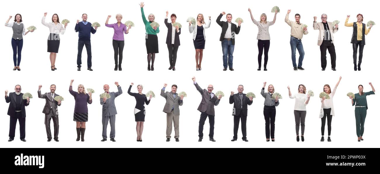 group of successful business people with money isolated Stock Photo - Alamy