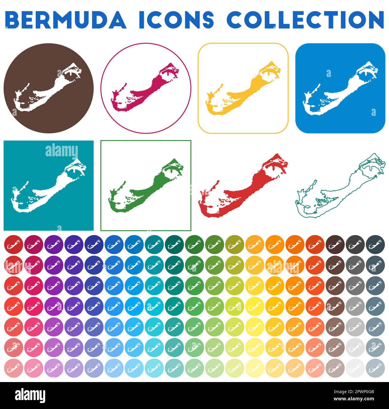 Bermuda icons collection. Bright colorful trendy map icons. Modern ...