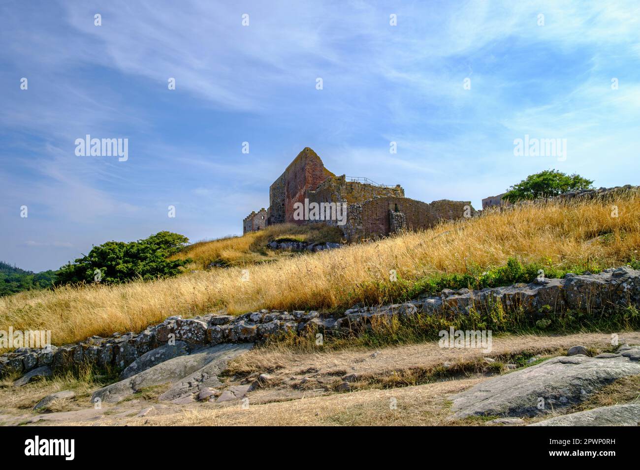 Hammershus Castle, the largest medieval fortification in northern Europe on the west coast of the Hammeren headland, Bornholm Island, Denmark. Stock Photo