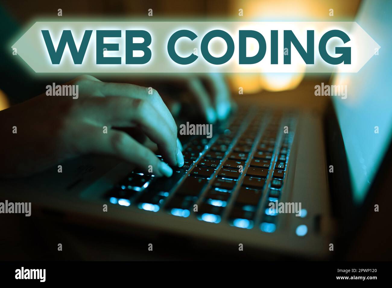 Text showing inspiration Web Coding, Business approach work involved in developing a web site for the Internet Stock Photo