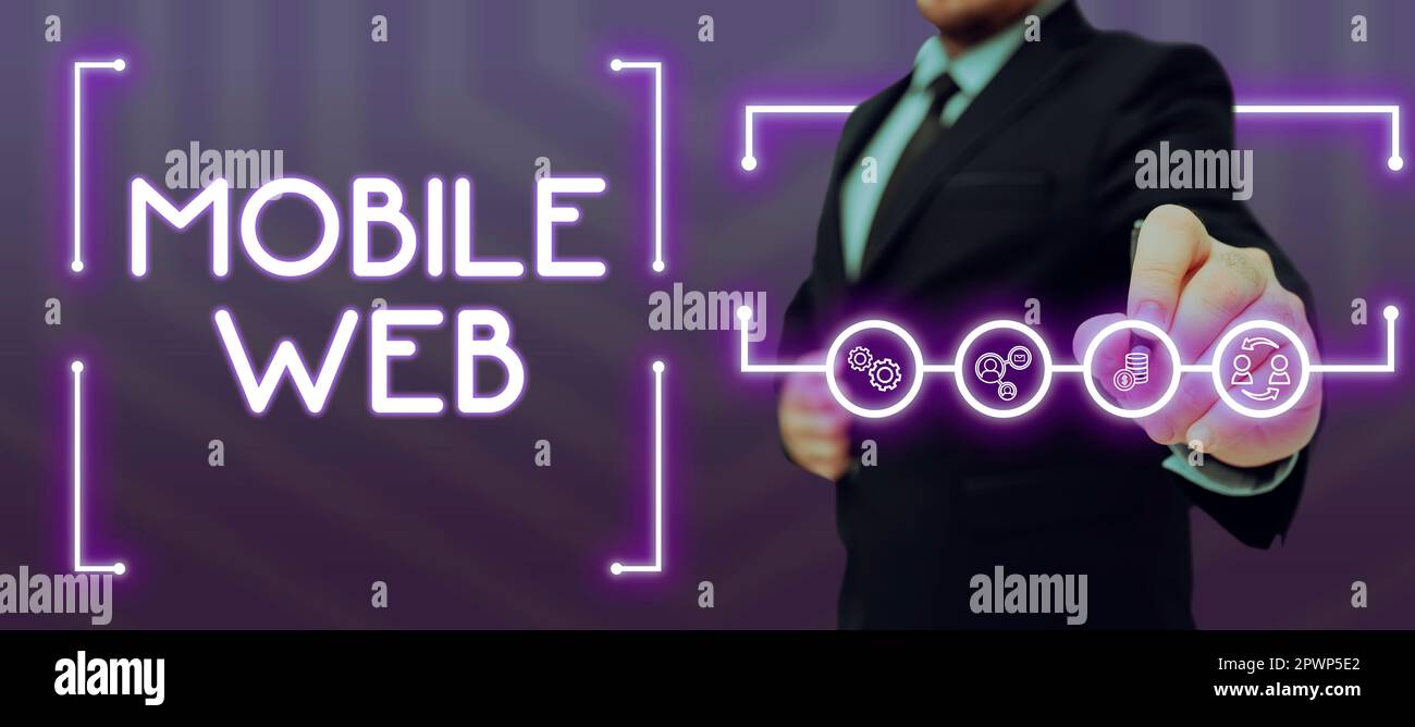 Hand writing sign Mobile Web, Business showcase browser-based internet services accessed from handheld mobile Stock Photo
