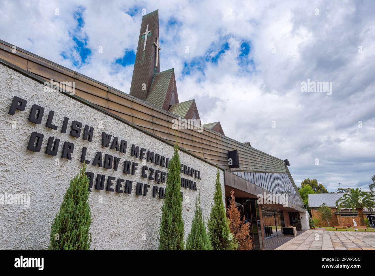 Our Lady of Czestochowa Queen of Poland Catholic Church, AKA  the Polish War Memorial Church, in Marayong, Sydney was designed by Michael Dysart 1967 Stock Photo