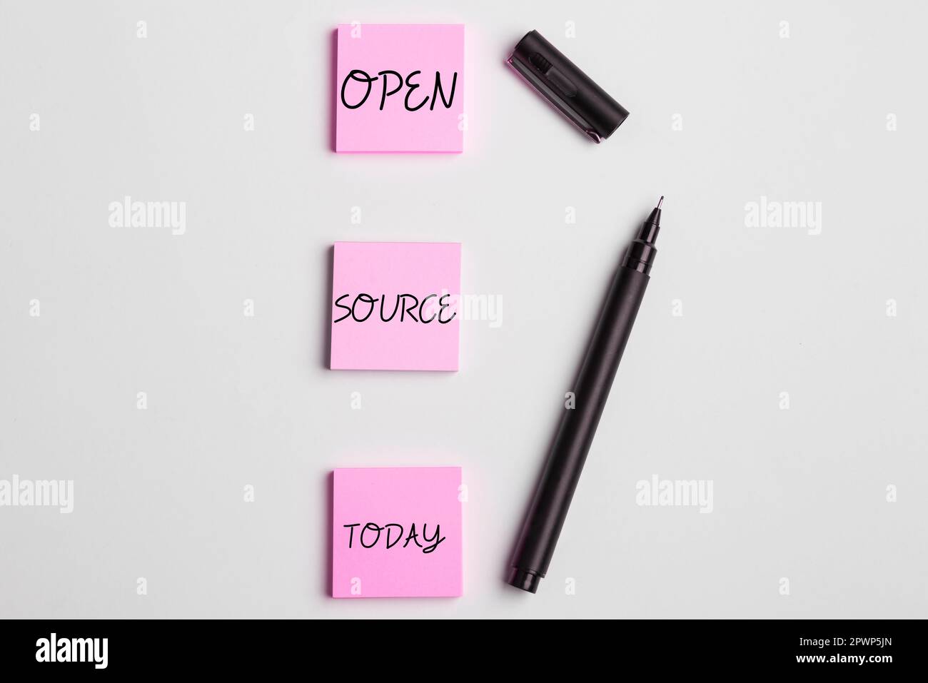 Handwriting text Open Source, Business concept denoting software which original source code freely available Stock Photo