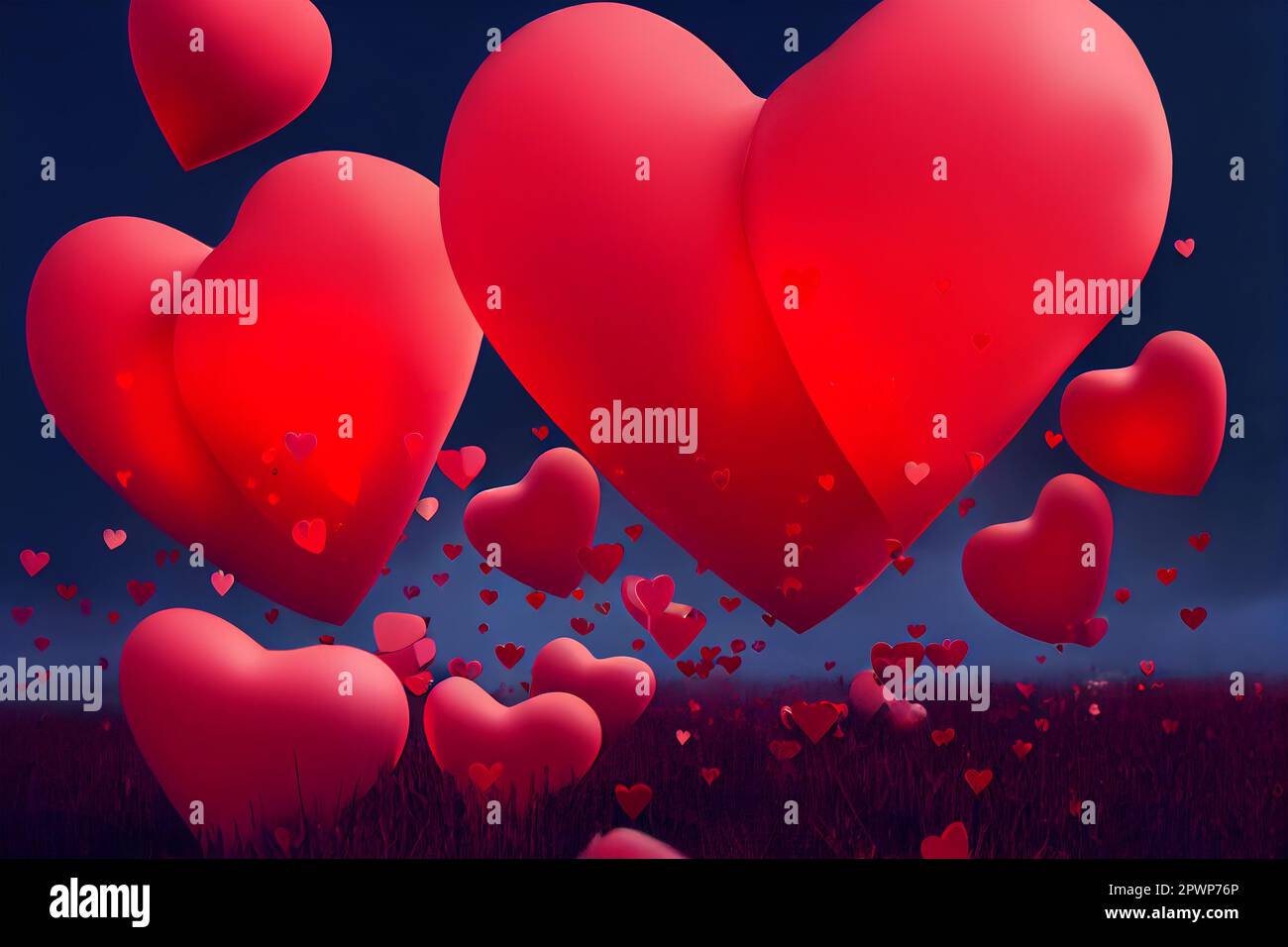 Bunch of red hearts floating in the air, 3D illustration art design ...