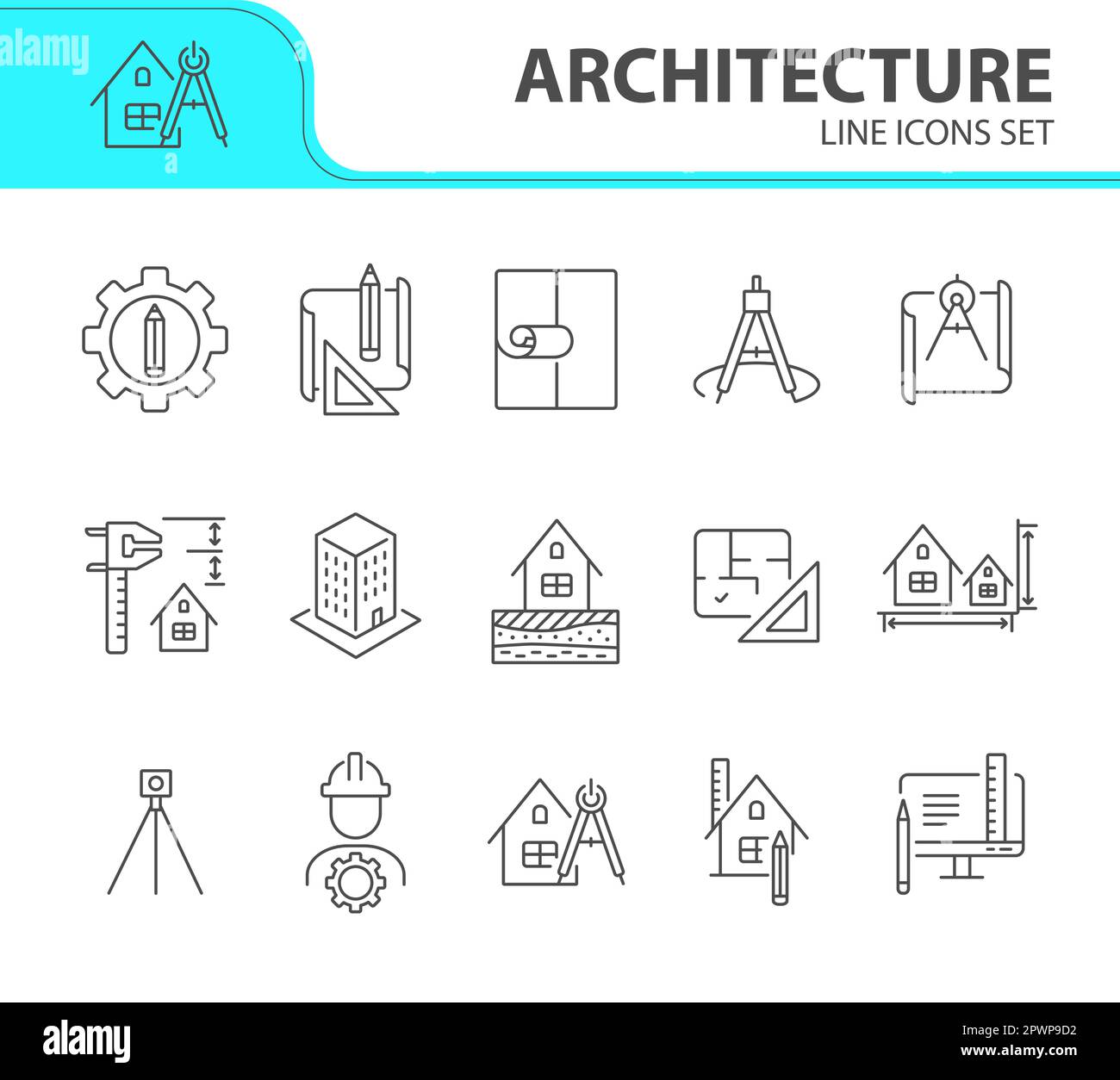 Architecture line icon set. Pencil, ruler, floor plan Stock Vector ...
