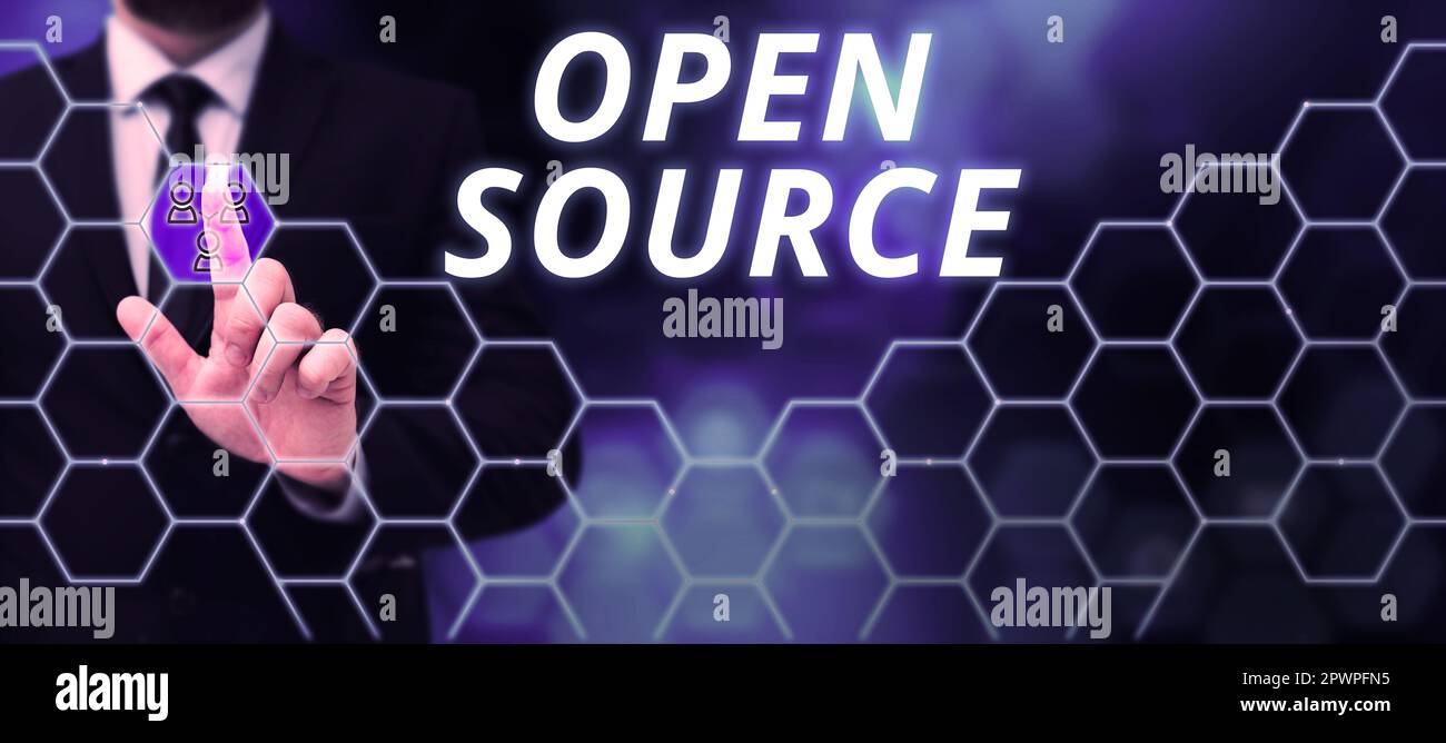 Conceptual caption Open Source, Word Written on denoting software which original source code freely available Stock Photo