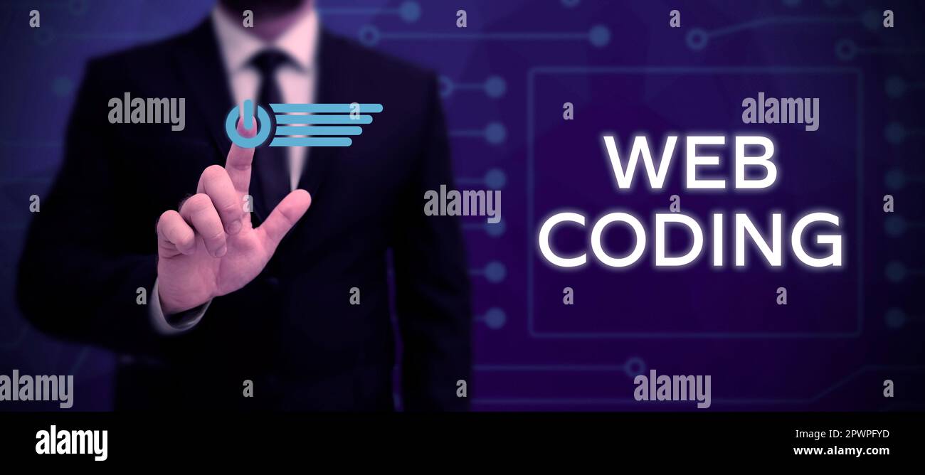 Sign displaying Web Coding, Conceptual photo work involved in developing a web site for the Internet Stock Photo