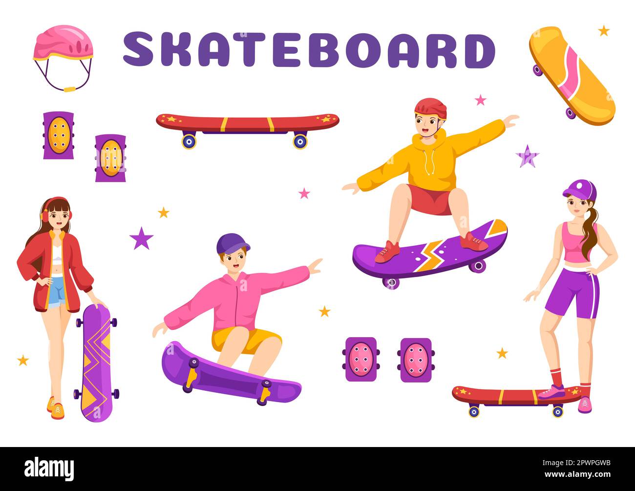 Skateboard Illustration with Skateboarders Jump using Board on ...