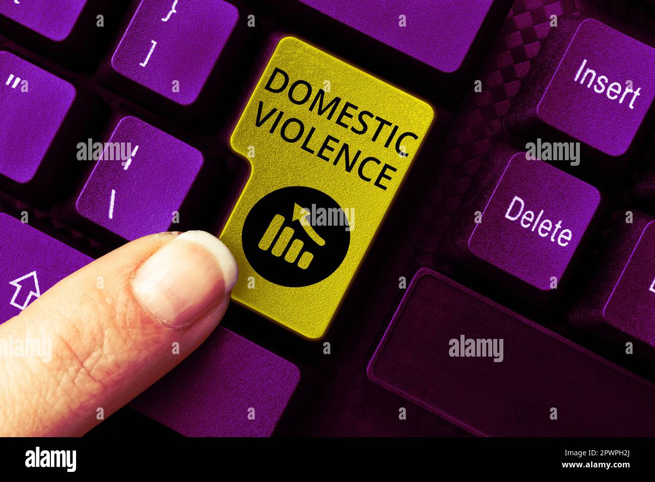 Text caption presenting Domestic Violence, Word for violent or abusive
