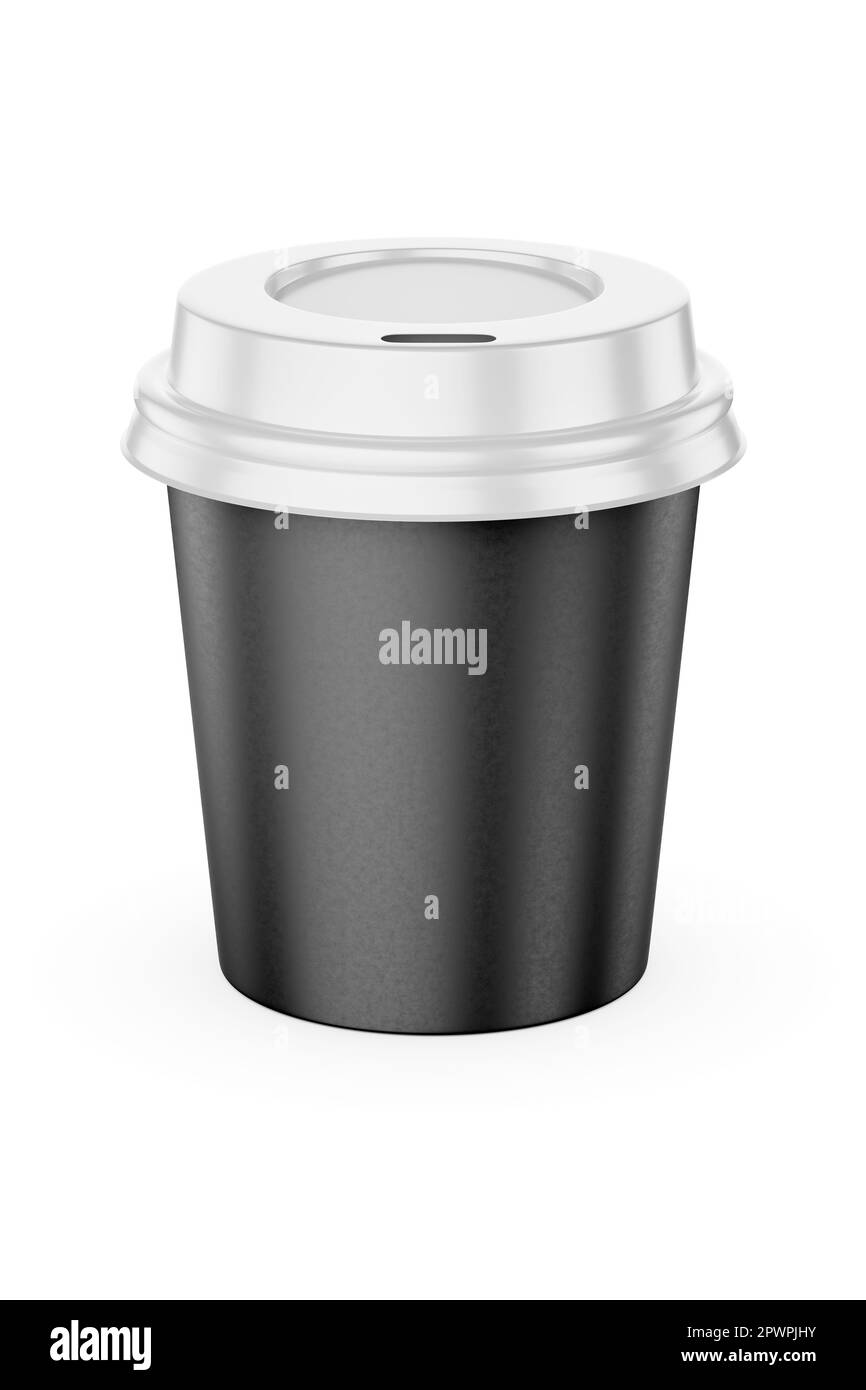 90 ml disposable espresso coffee paper cup with black lid isolated on ...