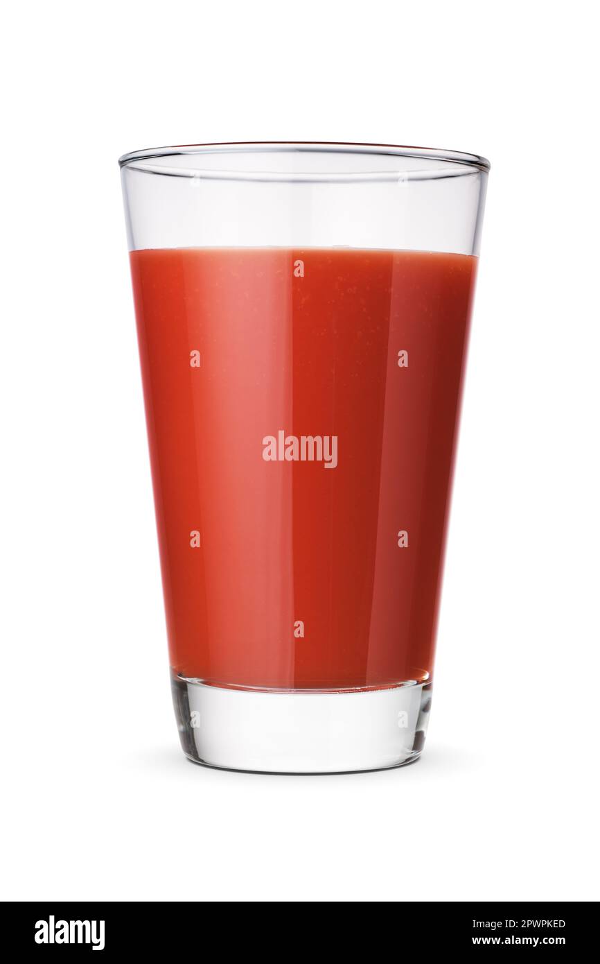 Tomato juice glass isolated on white background with clipping path