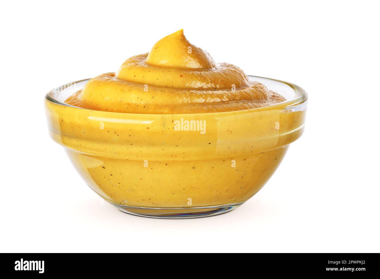 Glass bowl with mustard isolated on white background Stock Photo Alamy