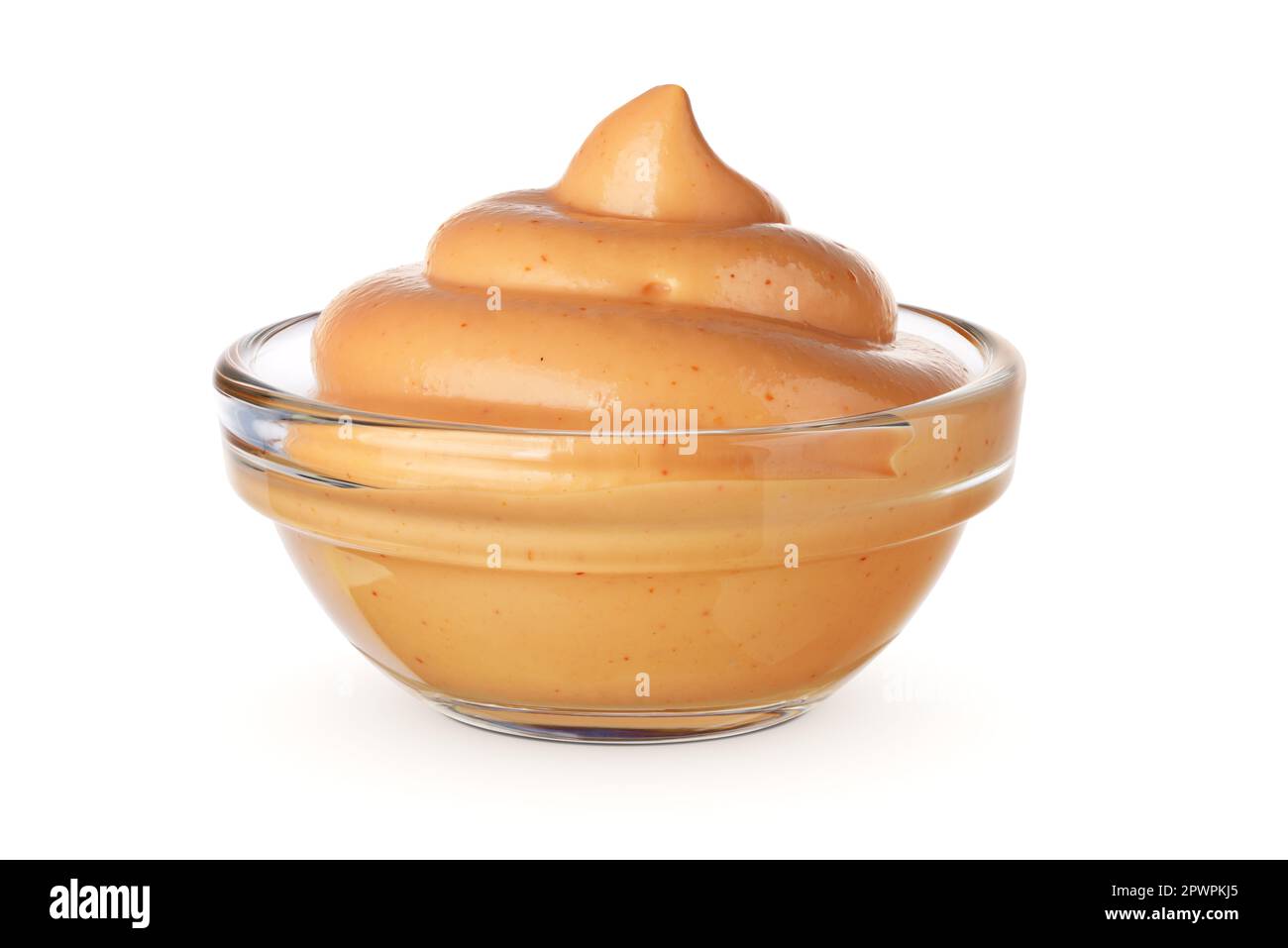 Classic special burger sauce in the transparent bowl isolated on white background Stock Photo