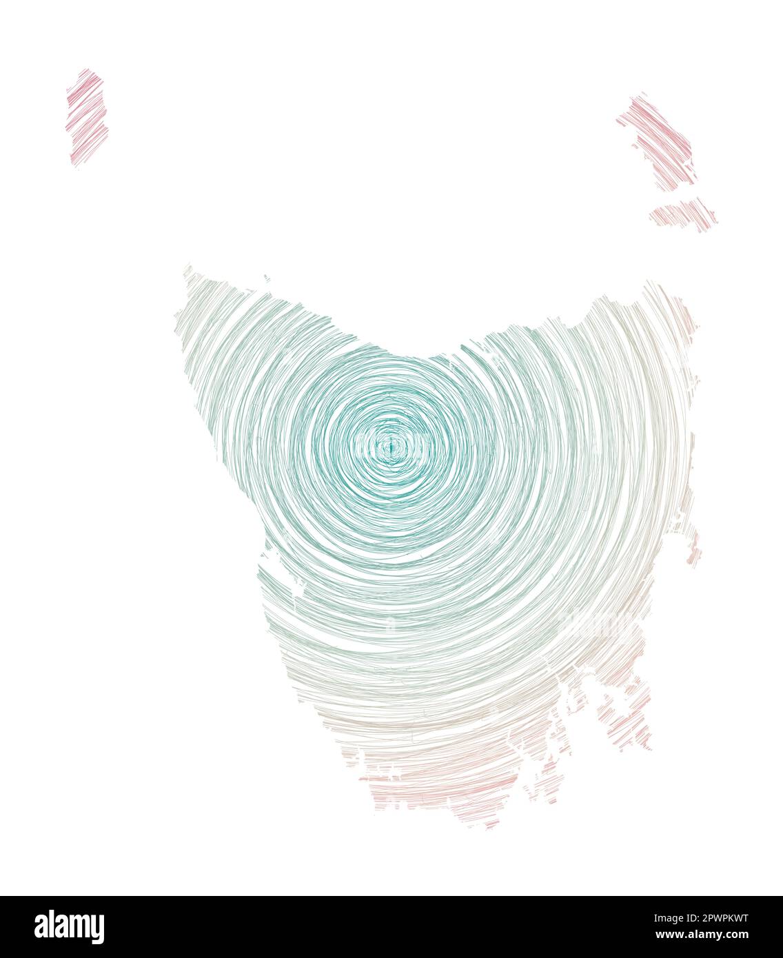 Tasmania map filled with concentric circles. Sketch style circles in shape of the island. Vector Illustration. Stock Vector