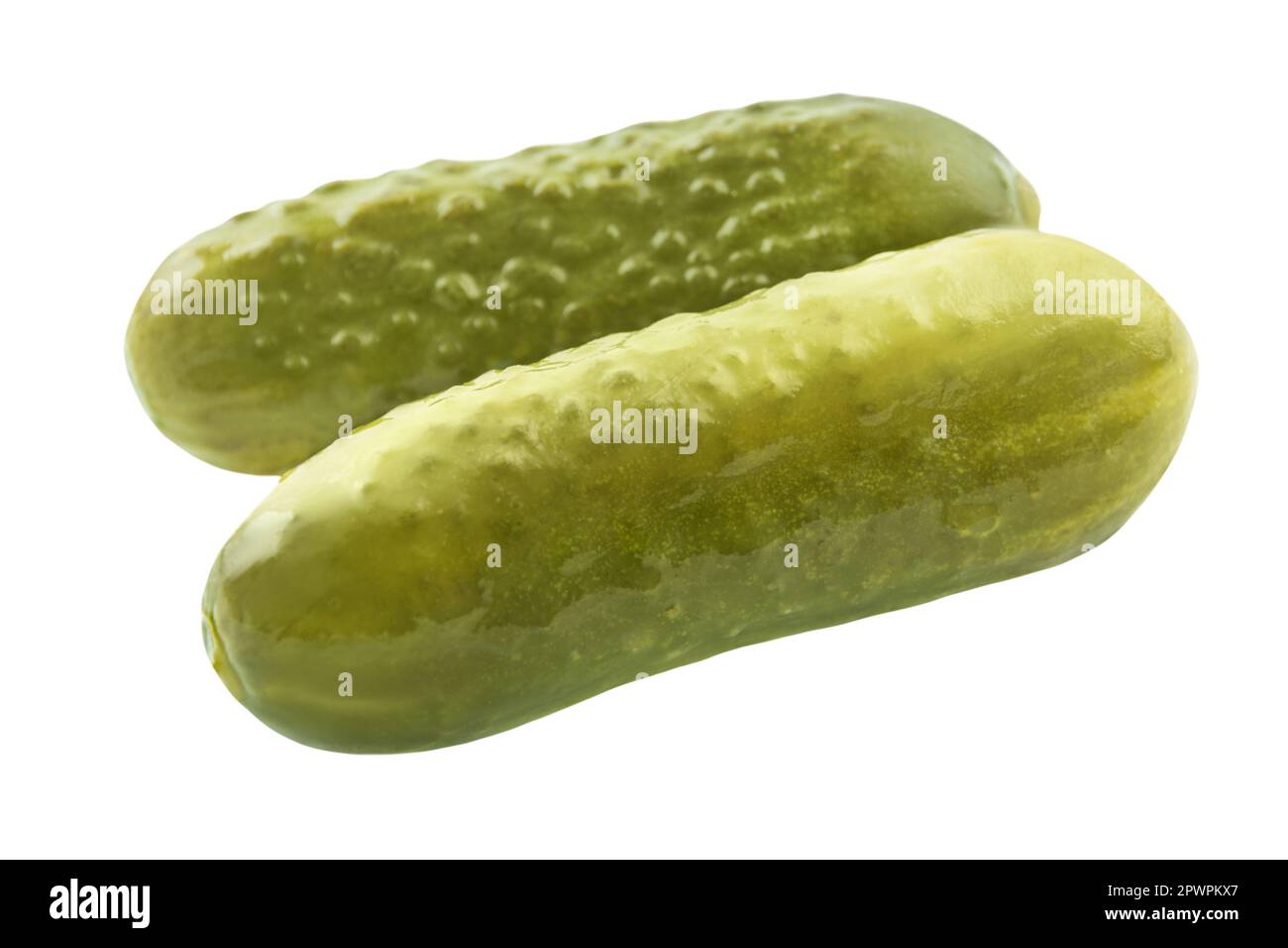 2 pickled cucumbers pickles isolated on white  background Stock Photo