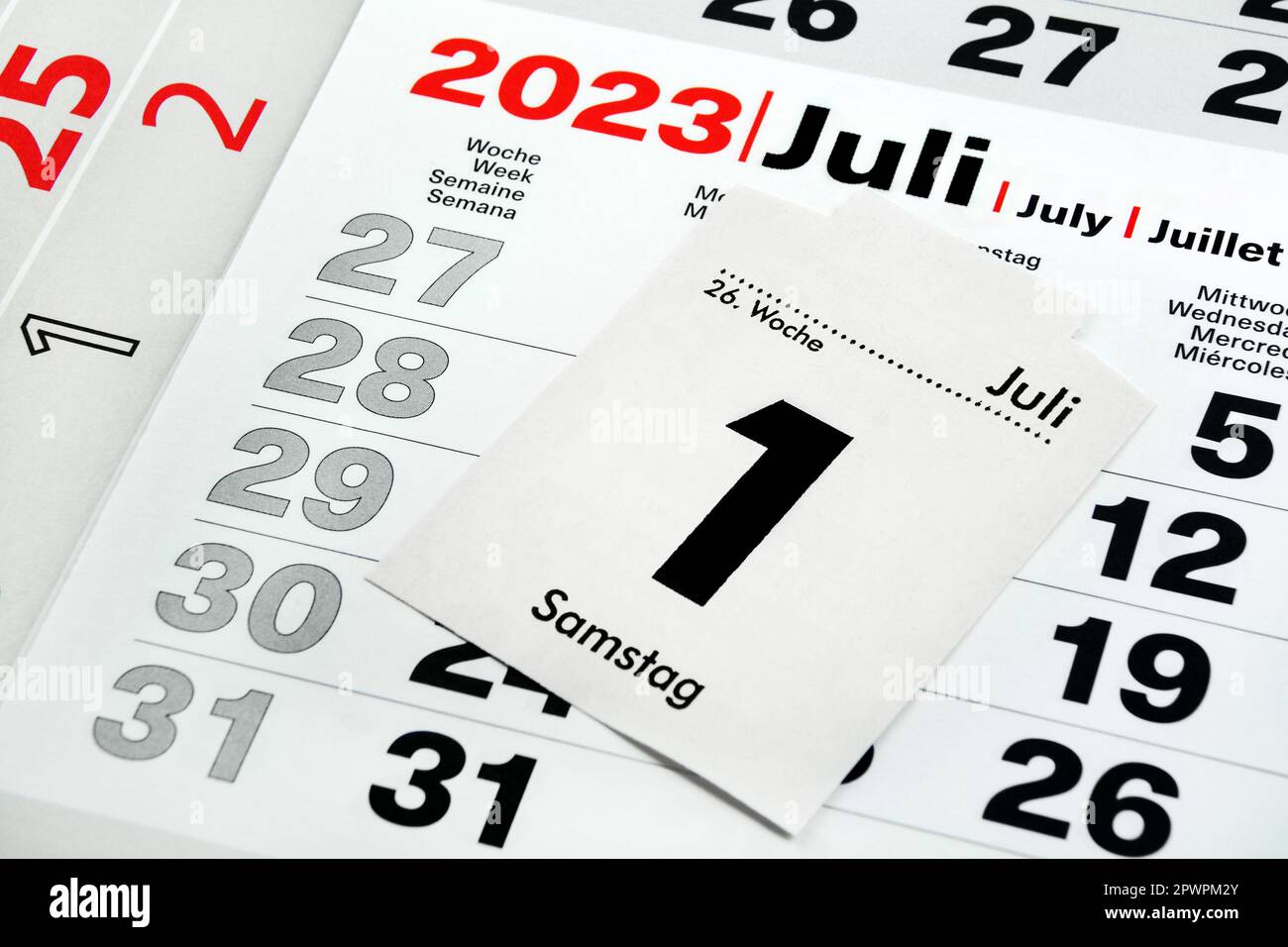 Deutscher Kalender 1. Juli 2023 Samstag Stock Photo