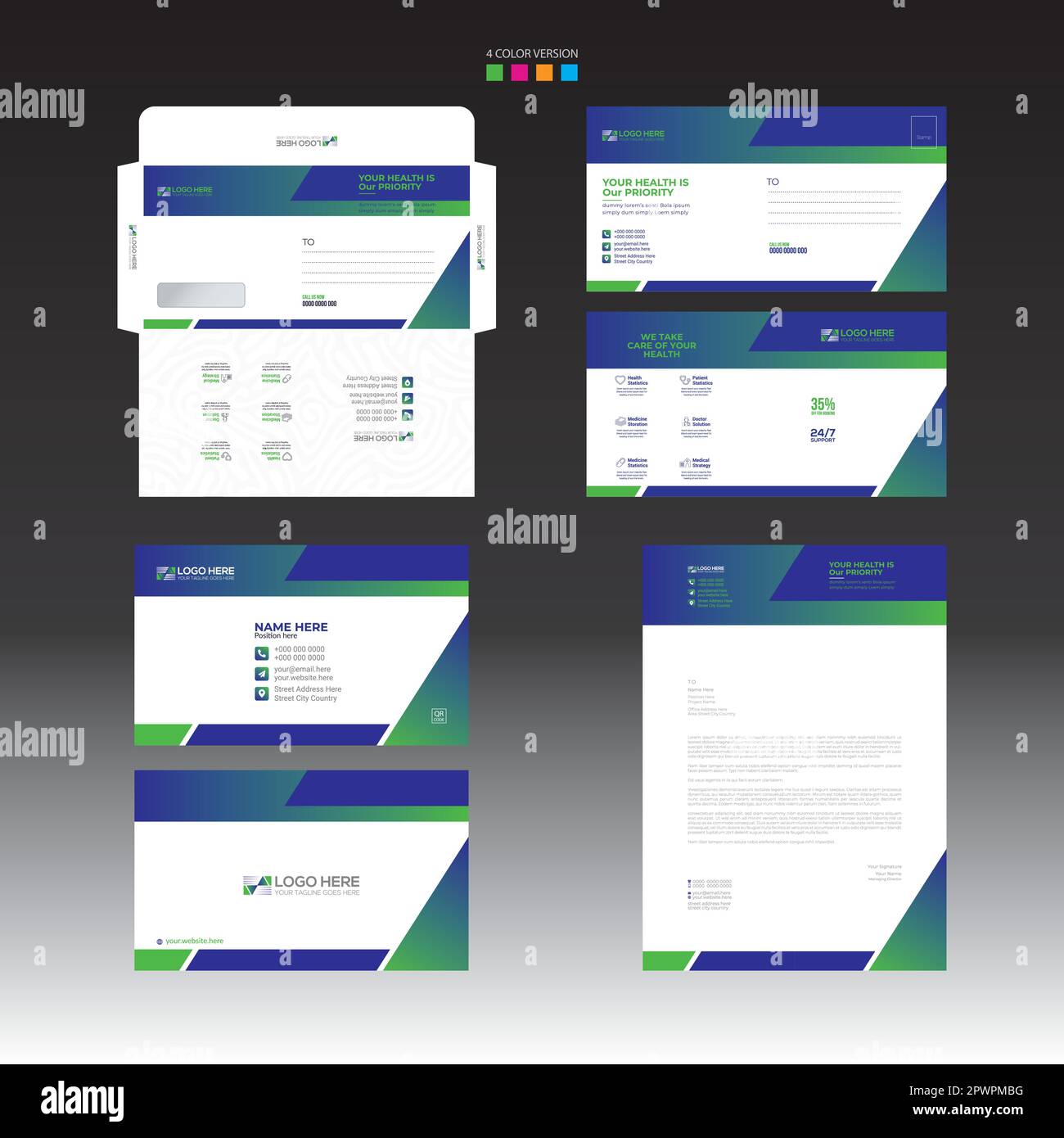 Stationary with Envelope Postcard Business card and Letterhead Stock ...