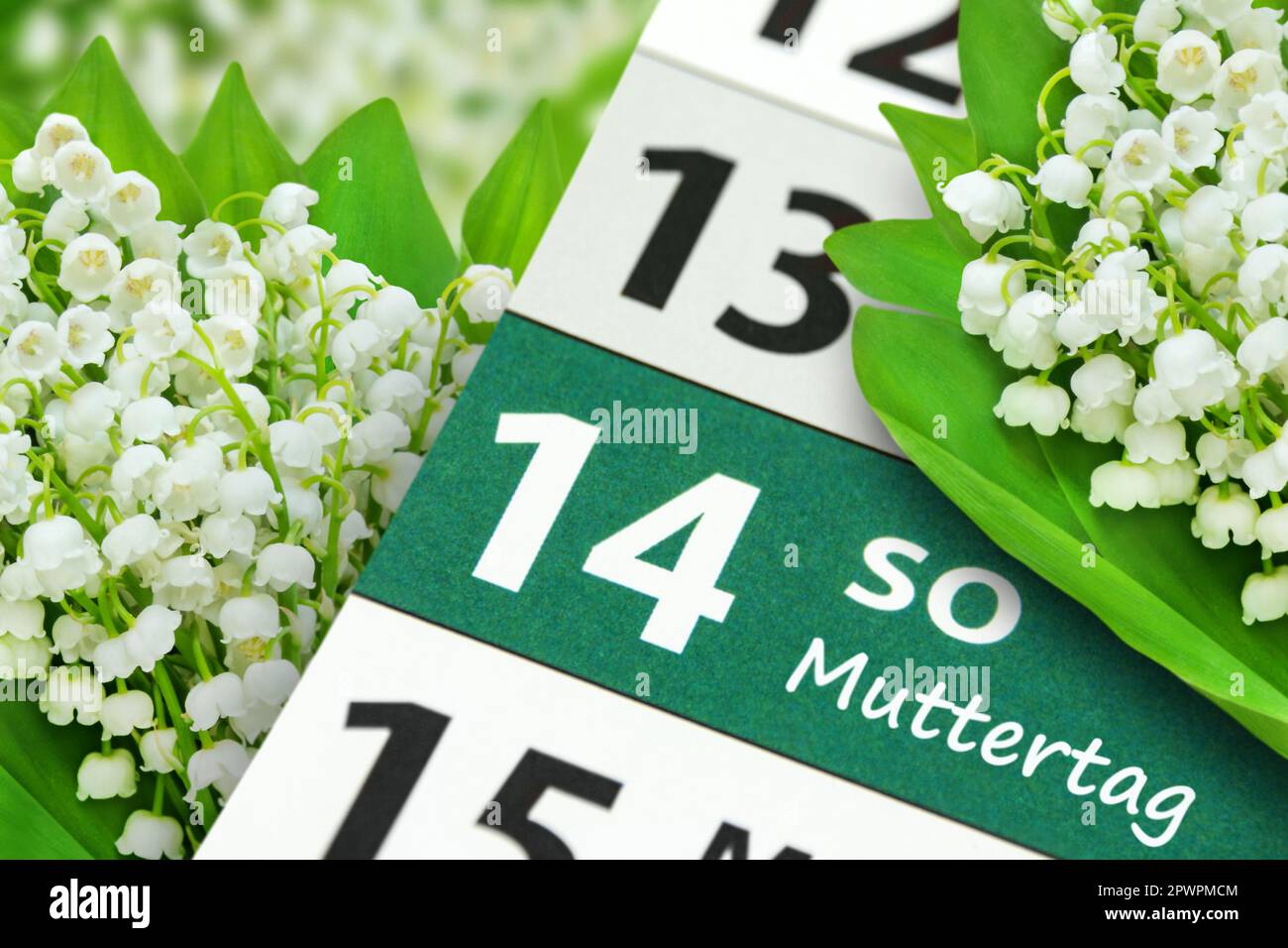 Deutscher Kalender Datum 14. Mai  2023 Sonntag und Muttertag mit Blumen Stock Photo