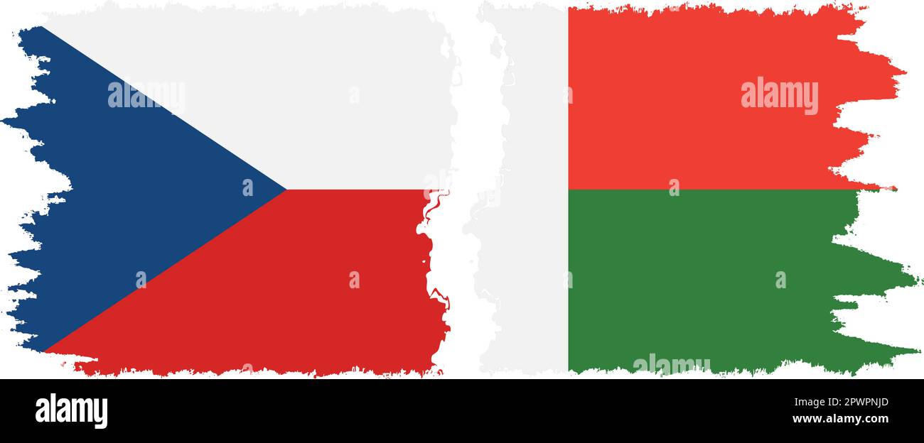 Madagascar and Czech Republic grunge flags connection, vector Stock Vector