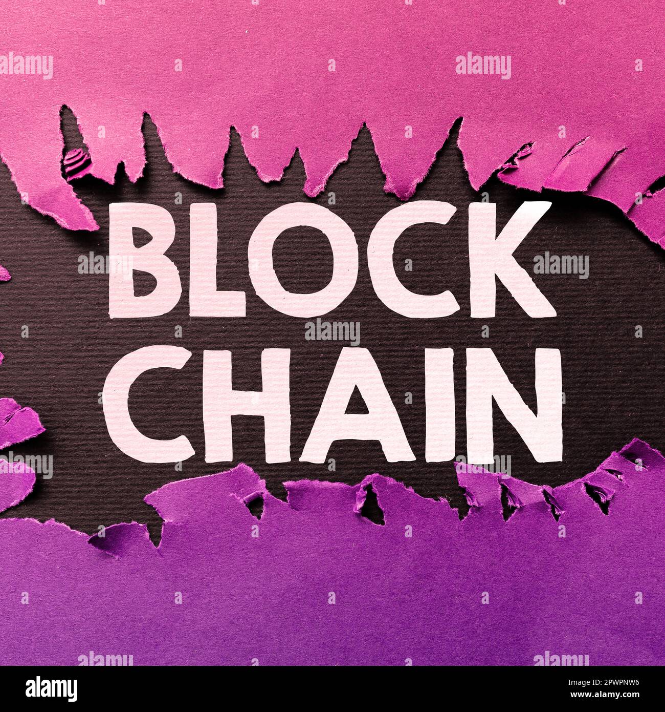 Conceptual display Block Chain, Conceptual photo system in which a record of transactions made in bitcoin Stock Photo