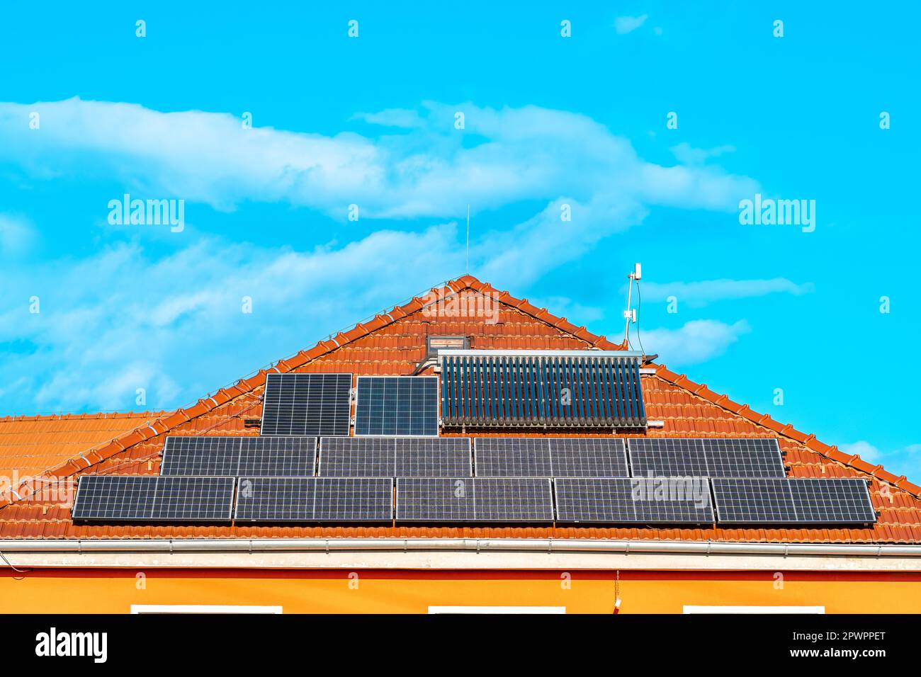 solar panels on the roof of a family house Stock Photo - Alamy