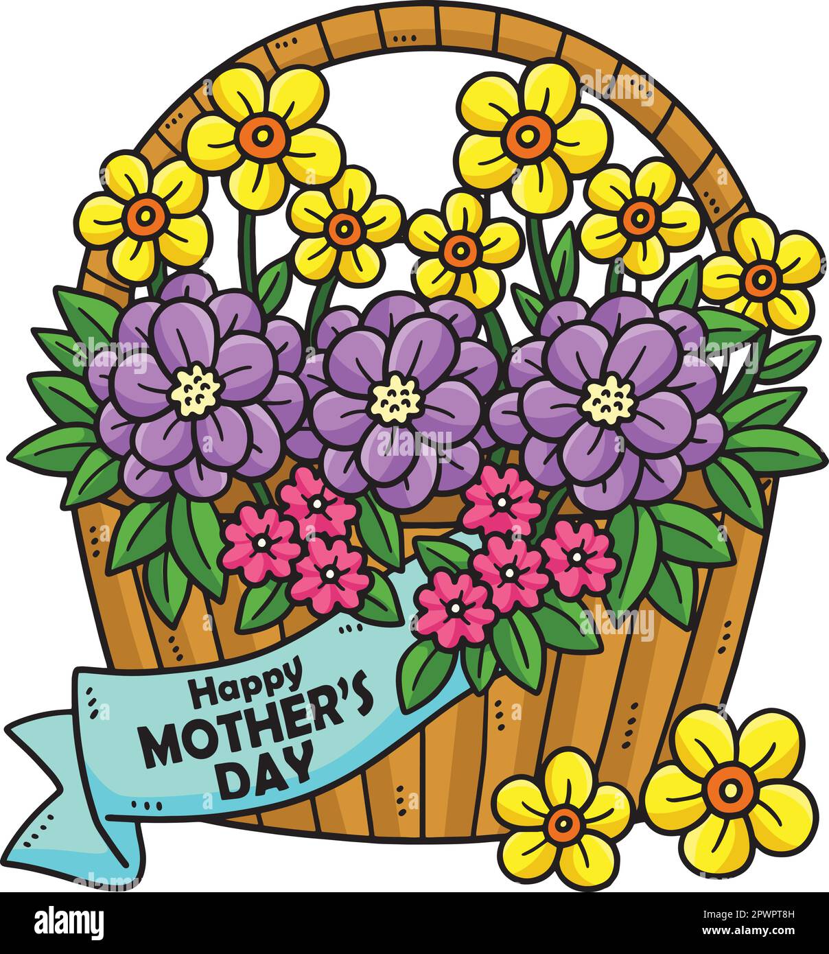 Mothers Day Basket of Flowers Cartoon Clipart Stock Vector Image & Art ...