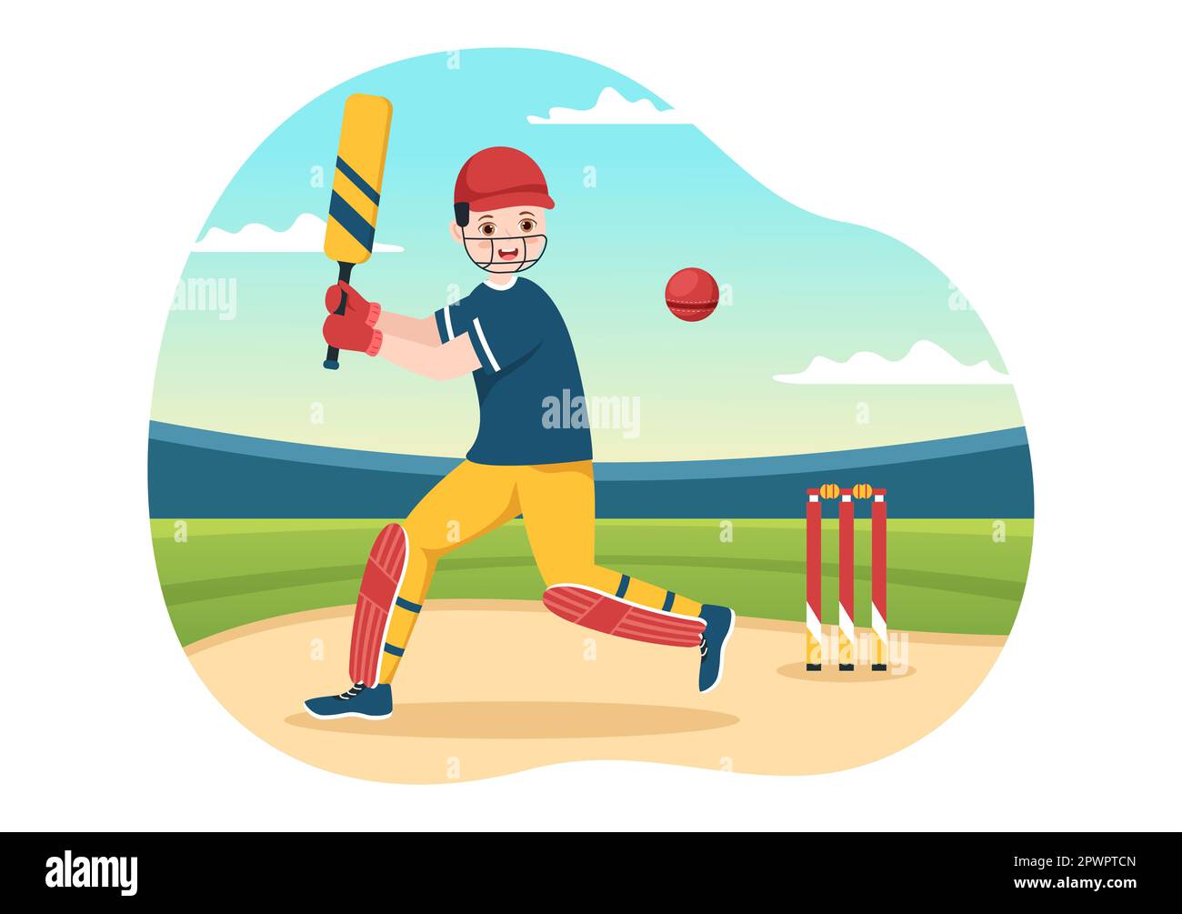 Batsman Playing Cricket Sport Illustration with Bat and Balls in the
