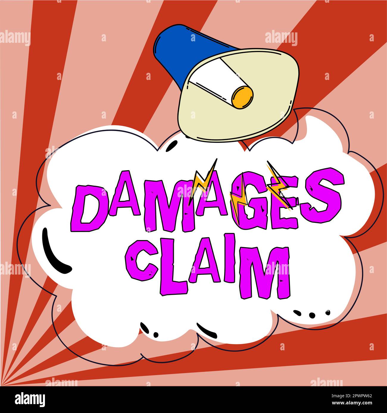 Text sign showing Damages Claim, Business overview Demand Compensation Litigate Insurance File Suit Stock Photo