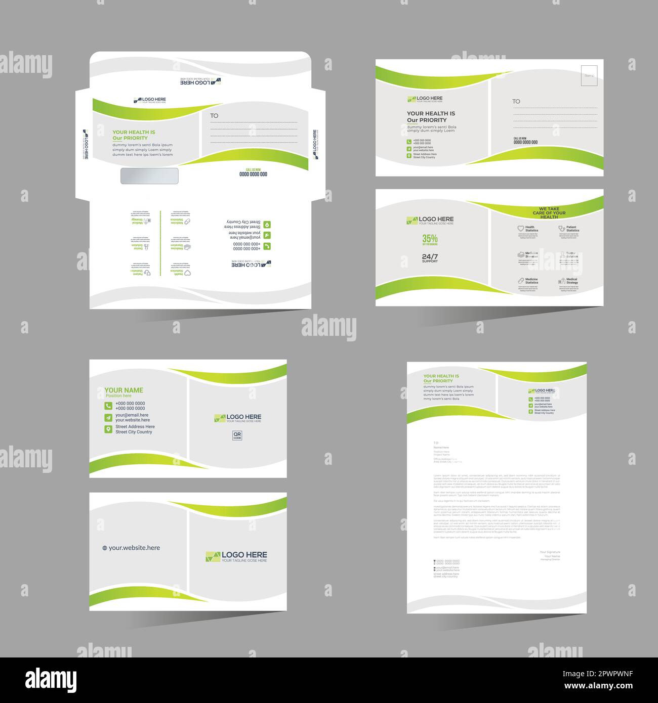 Stationary with Envelope Postcard Business card and Letterhead Stock ...