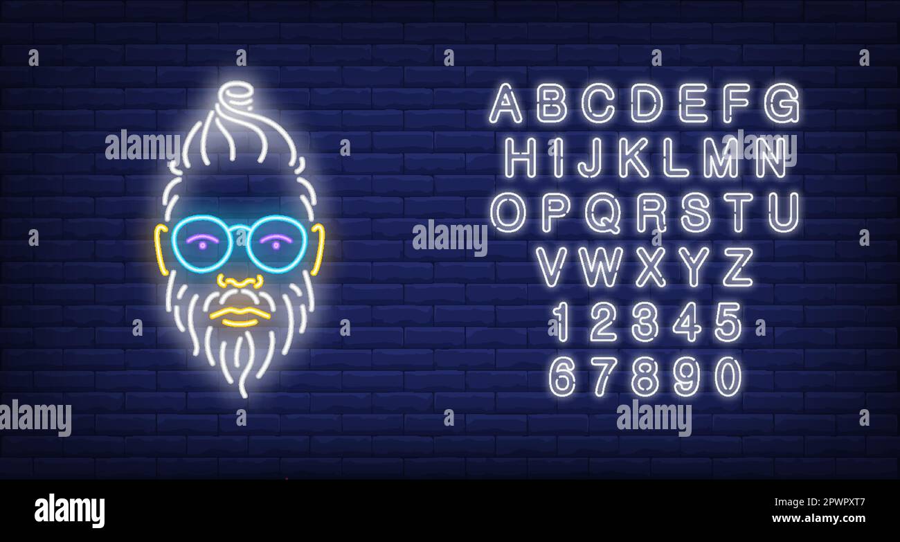 Hipster man face neon sign Stock Vector