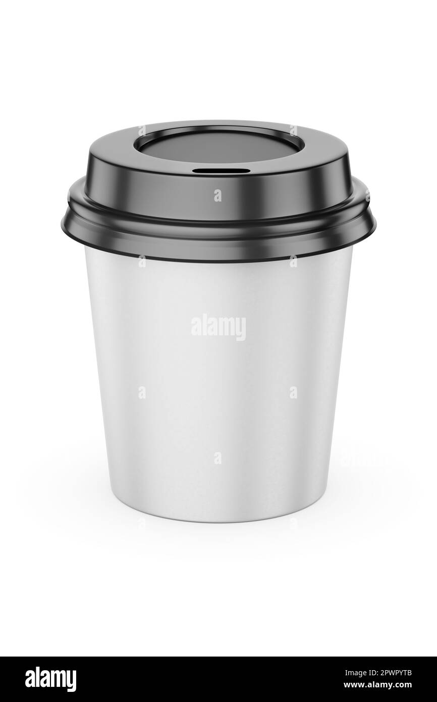 90 ml disposable espresso coffee paper cup with black lid isolated on ...