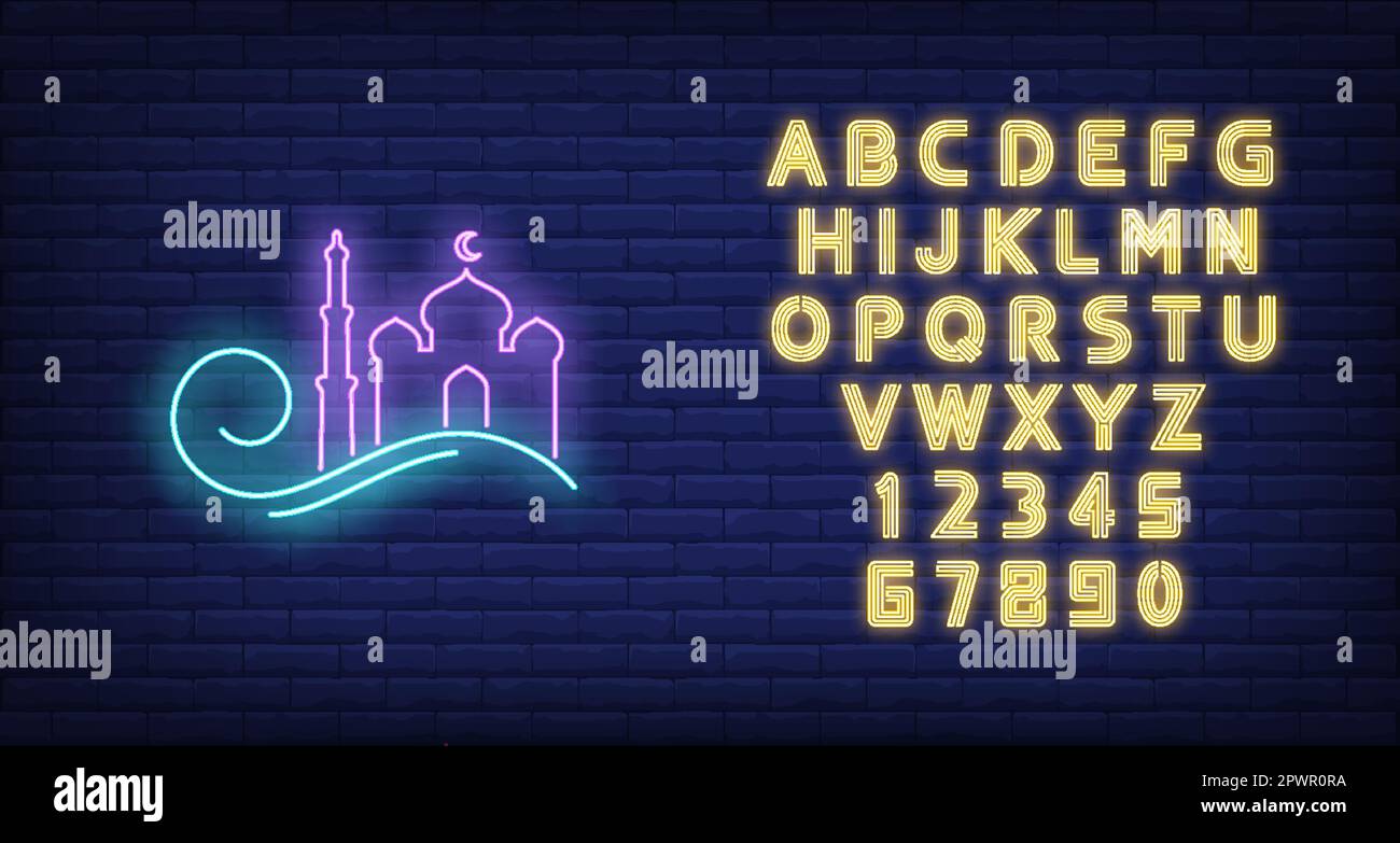 Mosque logo neon sign Stock Vector