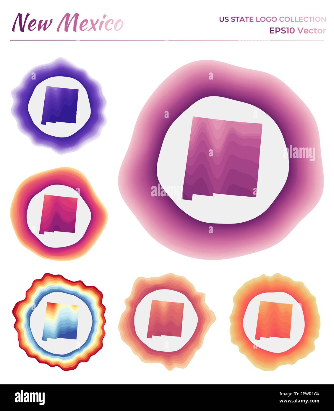 New Mexico logo collection. Colorful badge of the us state. Layers around New Mexico border