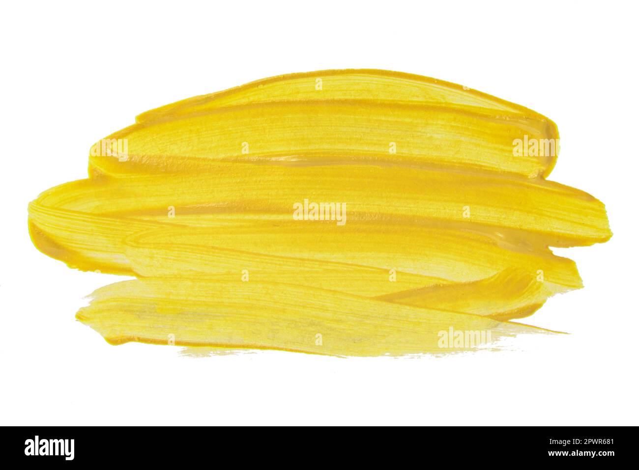 Acrylic yellow paint brush track blank art isolated on the white