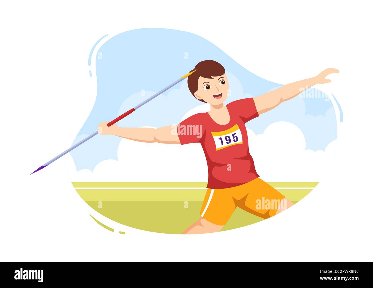 Javelin Throwing Athlete Illustration using a Long Lance Shaped Tool to Throw in Sports Activity