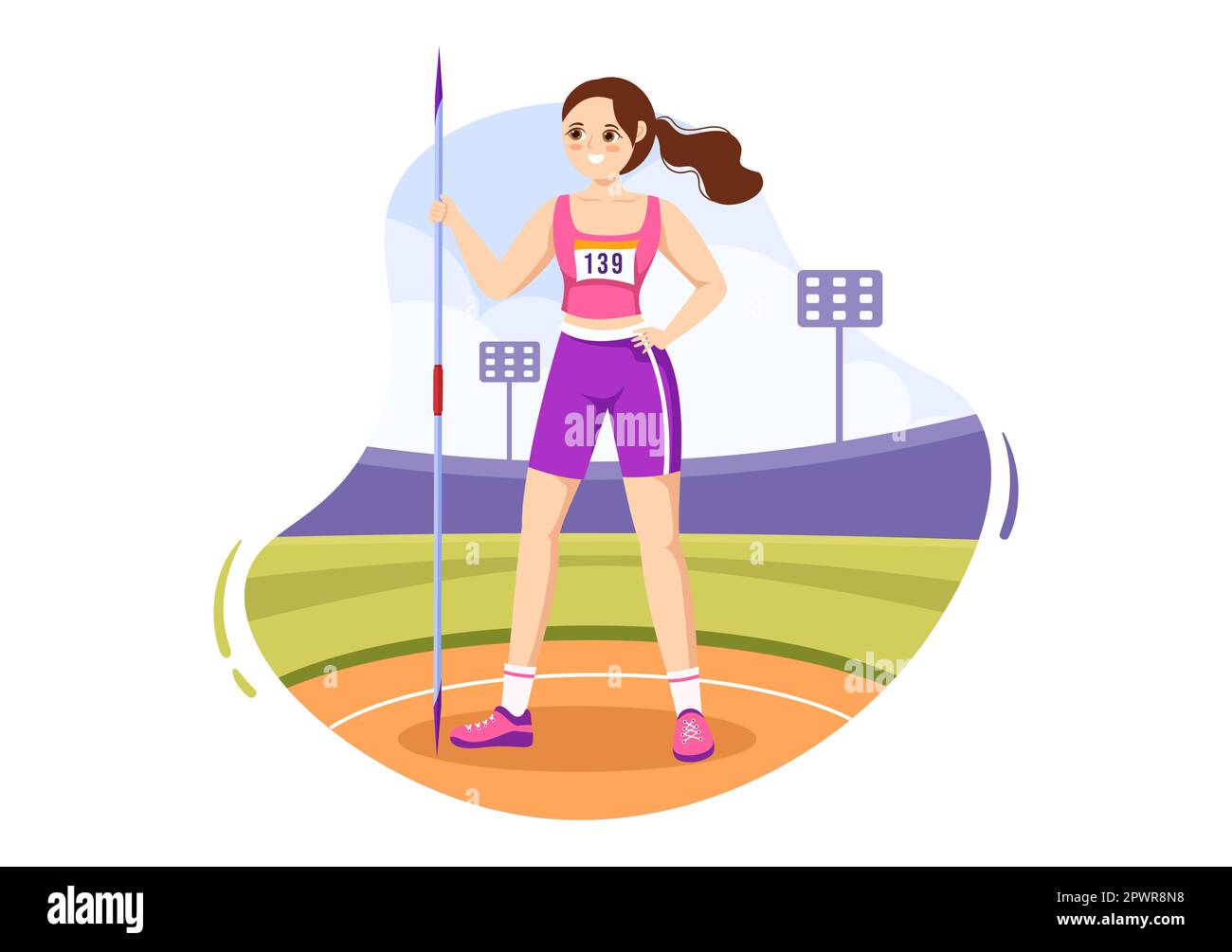 Javelin Throwing Athlete Illustration using a Long Lance Shaped Tool to